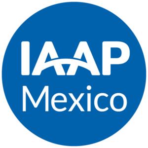 IAAP Mexico logo. Blue circle with white letters: IAAP Mexico